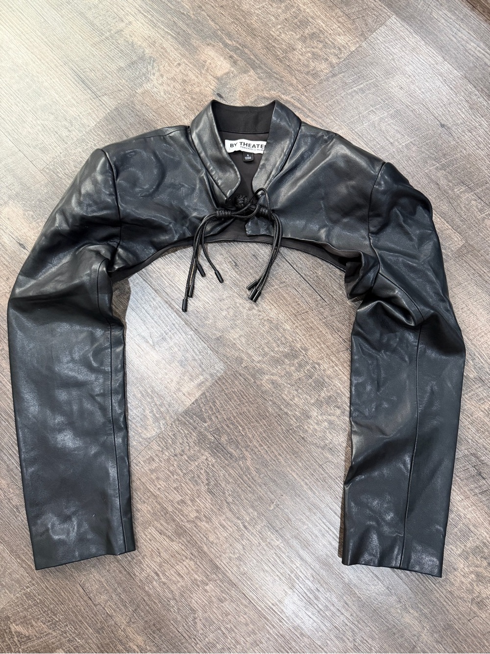 BY THEATER black leather crop shrug jacket